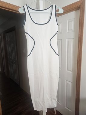 MICAS White Tank Midi Dress with Piping